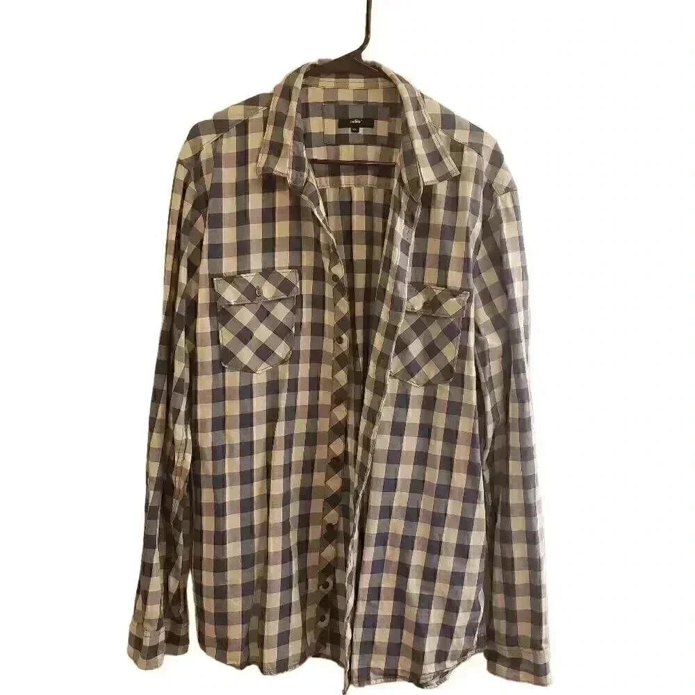 Cello Blue and White Plaid Casual Shirt